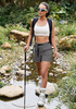 LookbookStore High Rise Pavement Gray Women's Cargo Shorts, Mid-Thigh Quick Dry Hiking Shorts with Belt & Zipper Pockets