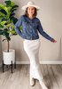 LookbookStore Women Classic Blue Denim Jacket Crew Neck Button Front Utility Pockets Relaxed Fit Casual Daily Wear Staple