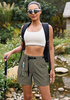 LookbookStore High Rise Army Green Women's Cargo Shorts, Mid-Thigh Quick Dry Hiking Shorts with Belt & Zipper Pockets