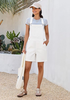 LookbookStore Women's Cream White Loose Fit Denim Bib Overalls Baggy Stretchy Shortalls Summer Casual Adjustable