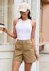 LookbookStore Women Khaki Brown High Waisted Summer Shorts Casual Dressy Cotton Chino Elastic Waist 5