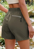 LookbookStore Women Army Green Elastic Waist Hiking Shorts Quick Dry Zipper Pockets Lightweight 5 Inch Inseam Pull On Camping Cargo Shorts