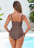 LookbookStore One Piece Coffee Brown Swimsuits for Women Adjustable Straps V Neck Gold Accent Detail Padded Bathing Suits