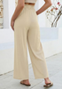 LookbookStore Women's Beige High Waisted Wide Leg Linen Pants Paper Bag Smocked Waist Casual Summer Beach Palazzo Pants