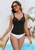 LookbookStore Tankini Tops for Women Twist Front Knot Detail Padded Ruched Tankini Top Swimwear Only