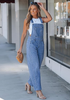 LookbookStore Women's Medium Blue Denim Overalls Baggy Barrel Leg Stretchy Bib Jumpsuit Adjustable Straps Casual Fit