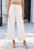 LookbookStore Cream White Women's Wide Leg Denim Jeans High Waisted Drawstring Elastic Waist Relaxed Fit Cropped