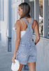 LookbookStore Women's Sky Blue Loose Fit Denim Bib Overalls Baggy Stretchy Shortalls Summer Casual Adjustable