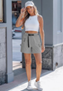 LookbookStore High Rise Titanium Gray Women's Cargo Shorts, Mid-Thigh Quick Dry Hiking Shorts with Belt & Zipper Pockets