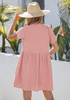 LookbookStore Women's Pink Summer Casual Linen Babydoll Dress V Neck Short Sleeve Button Down Above Knee with Pockets
