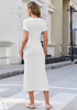 LookbookStore Women Cream White Summer Casual Long Dress, Twist Front Side Slit Short Sleeve Comfy T-Shirt Dress 2026 Beach Vacation