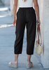 LookbookStore Women's Black Linen Barrel Capri Pants High Waisted Elastic Pull On Casual Summer Beach Vacation Pants