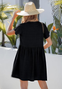 LookbookStore Women's Black Summer Casual Linen Babydoll Dress V Neck Short Sleeve Button Down Above Knee with Pockets