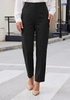 LookbookStore Women Black Ankle Straight Leg Dress Pants, Elastic Waist Business Casual Office Work Trousers with Pockets