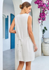 LookbookStore Women's White Knee Length Linen Dress – Sleeveless V Neck Button Down, Self Tie Waist & Side Pockets