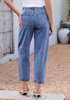 LookbookStore Midnight Blue Barrel Jeans for Women Chic Retro High Waist Loose Cropped Denim Pants with Utility Patch Pockets