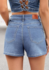 LookbookStore Women Bay Blue High Waist Eyelet Embroidered Wide Leg Denim Shorts Stretchy Summer Mid Thigh Jean Shorts