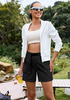 LookbookStore High Rise Black Women's Cargo Shorts, Mid-Thigh Quick Dry Hiking Shorts with Belt & Zipper Pockets