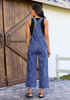 LookbookStore Women's Heart Classic Blue Embroidered Denim Overalls, Loose Fit Wide Leg Capri Bib Overall, Stretchy Raw Hem Summer Jean Jumpsuit