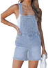 LookbookStore Women's Sky Blue Loose Fit Denim Bib Overalls Baggy Stretchy Shortalls Summer Casual Adjustable