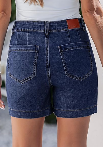 LookbookStore Women's Darkness Blue High Waist Stretchy Denim Shorts, 5 Inch Inseam Trendy Summer Casual Jean Jorts with Pockets