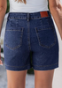 LookbookStore Women's Darkness Blue High Waist Stretchy Denim Shorts, 5 Inch Inseam Trendy Summer Casual Jean Jorts with Pockets