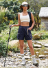 LookbookStore Women Navy Blue Elastic Waist Hiking Shorts Quick Dry Zipper Pockets Lightweight 5 Inch Inseam Pull On Camping Cargo Shorts