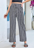 LookbookStore Navy Blue Stripe High Waisted Wide Leg Pants for Women Drawstring Waist Casual Comfort Pants