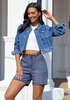 LookbookStore Women's Bay Blue High Waist Stretchy Denim Shorts, 5 Inch Inseam Trendy Summer Casual Jean Jorts with Pockets