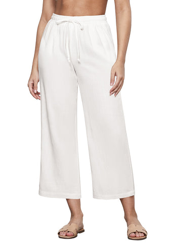 Cream White Women's Brief High Waist Trousers Elastic Waist Wide Leg Pants