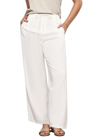 Cream White Lightweight Casual Quick Dry Breathable Comfy Wide Leg Pant Elastic Waist