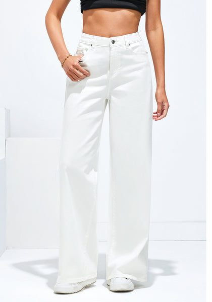 Ivory White Women's High Waisted Denim Jeans Wide Leg Baggy Denim Pants