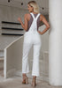 Cream White  Women's Casual Adjustable Strap fit Jumpsuit with Pocket Jeans Trouse