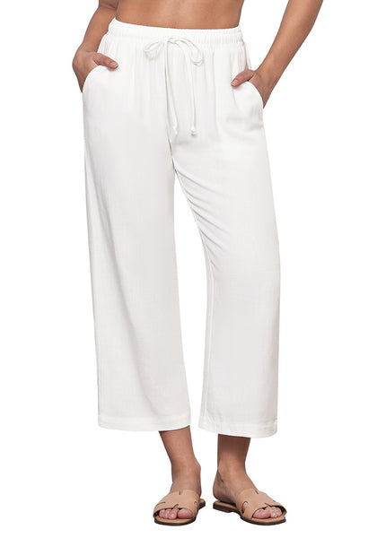 Cream White Women's Brief High Waist Trousers Elastic Waist Wide Leg Pants