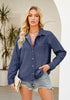 Indigo Dark Blue Denim Shirt For Women Button Front Blouse Broken-in  Business Casual Lightweight Long Shirt Sleeve
