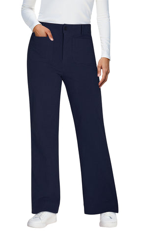 Navy Blue Fashionable High Waisted Wide Leg Trousers for Women Elastic Waist Loose Fit Corduroy Pants