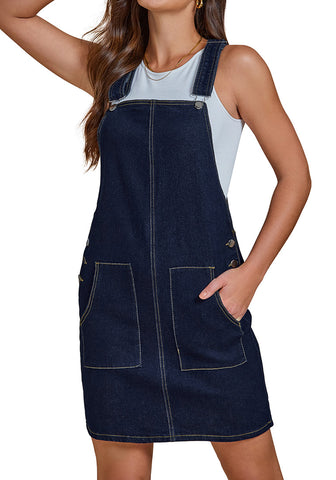 Midnight Blue Side Pockets Overall Denim Pinafore Dress
