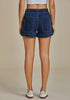 Darkness Blue Women's Comfy Denim Drawstring Flat Front Jean Pocket Shorts Stretch Utility Styles