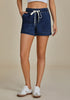 Darkness Blue Women's Comfy Denim Drawstring Flat Front Jean Pocket Shorts Stretch Utility Styles