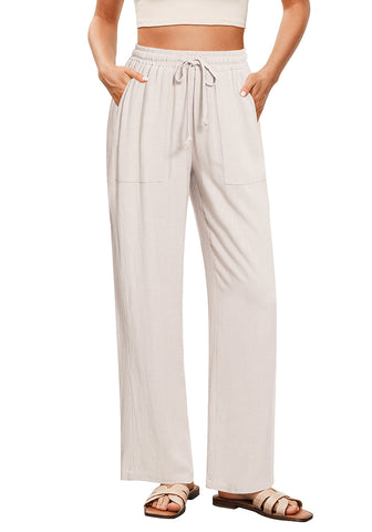 Natural Women's Lounge Elastic Waist Pants with Pockets Soft Quick Dry Wide Leg