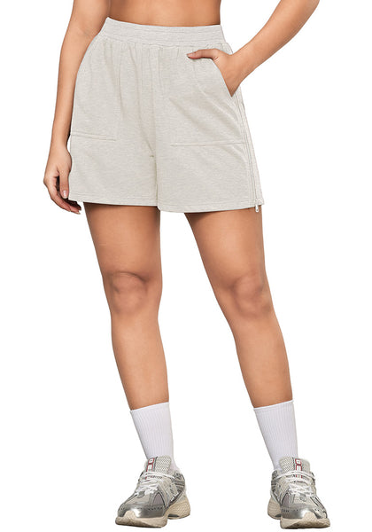 Light Heather Grey Women's Shorts High Waist Elastic Waistband Regular Fit Comfort Shorts