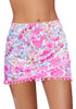 Pink Blossom Tulip Hem Tassels Mid-Waist Ruched Swim Skirt