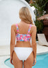 Pink Floral Women's Beach Bikini Top Swimsuit Cover Up Floral Printed Wide Adjustable Strap-Tops