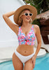 Pink Floral Women's Beach Bikini Top Swimsuit Cover Up Floral Printed Wide Adjustable Strap-Tops