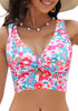 Pink Floral Women's Beach Bikini Top Swimsuit Cover Up Floral Printed Wide Adjustable Strap-Tops