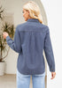 2025  Offshore Blue Denim Shirt For Women's Rugged Shirt Cotton Soft Two Pocket Button Front Long Sleeve Blouse Top