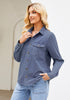 2025  Offshore Blue Denim Shirt For Women's Rugged Shirt Cotton Soft Two Pocket Button Front Long Sleeve Blouse Top