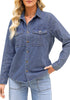 2025  Offshore Blue Denim Shirt For Women's Rugged Shirt Cotton Soft Two Pocket Button Front Long Sleeve Blouse Top