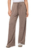 Brown & Rose Stripe Women's High Waisted Wide Leg Striped Trousers Baggy Breathable Drawstring Full Length Loose Pants