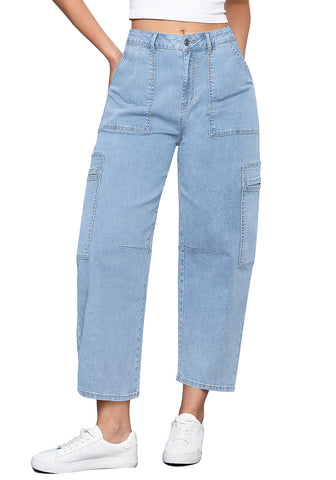 Cool Blue Women's Jeans Denim Relaxed Straight Ankle Length Barrel Cargo Pant